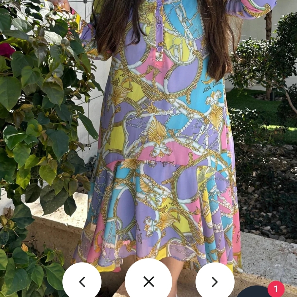 Elegant Multicolor Long Sleeve Dress - Picture 2 of 3